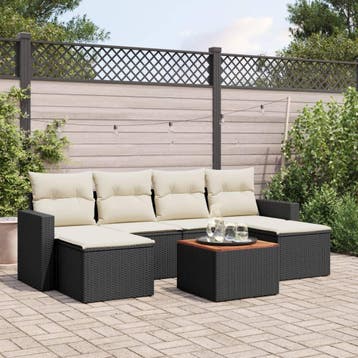 vidaXL 7-delige Loungeset met kussens poly rattan zwart, Verzenden, Nieuw, Loungeset