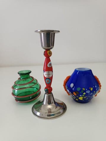 Vetro murano manifattura muranese porta candela e due