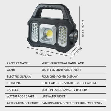 Multifunctionele Oplaadbare LED Werklamp met Zonnepaneel & 6, Verzenden, Nieuw