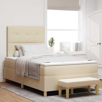 vidaXL Boxspring bed met hoofdeinde Crème 200 x 120 cm Stof, Verzenden, Nieuw, Twijfelaar, Crème