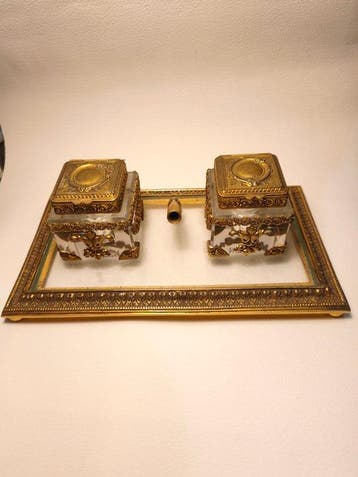 Schrijftafel - Ormolu, Brons, Verguld messing, Glas -, Antiek en Kunst