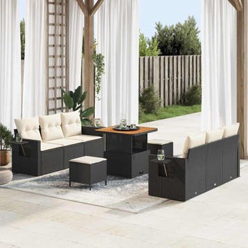 vidaXL Tuin Sofa Set Zwart poly rattan, Verzenden, Nieuw, Rotan