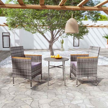 vidaXL 3-delige Tuinset poly rattan grijs, Verzenden, Nieuw, 3 zitplaatsen, Tuinset