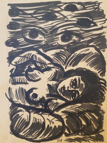 Frans Masereel (1889-1972) - Les Yeux de Berthe (voorstudie, Antiek en Kunst, Kunst | Designobjecten