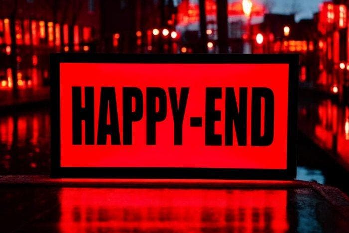 Lichtbord - Amsterdam Red Light District Happy-End verlichte, Antiek en Kunst, Antiek | Wandborden en Tegels