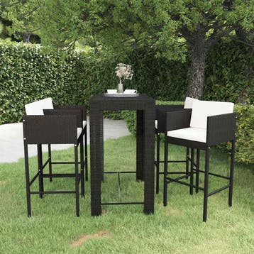 vidaXL 5-delige Tuinbarset met kussens poly rattan zwart, Verzenden, Nieuw