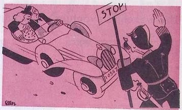 Paar in de auto moet stoppen op spotprent (lijst optie), Verzenden