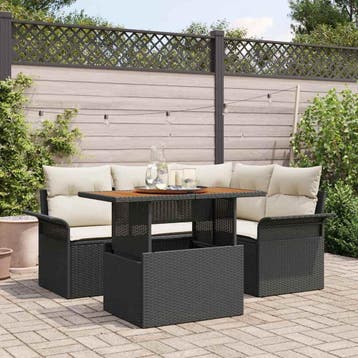 vidaXL Tuin Sofa Set 5 st Zwart en crème, Verzenden, Nieuw, Rotan, 5 zitplaatsen
