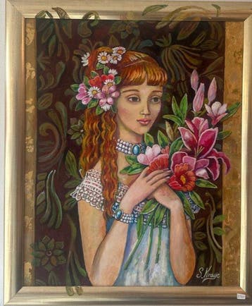 Susanne Krage (1946) - Portrait of a woman with lilies and