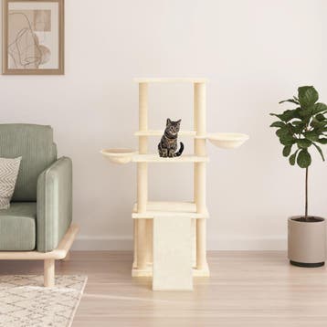 vidaXL Kattenmeubel met sisal krabpalen 133 cm crèmekleurig, Verzenden, Nieuw