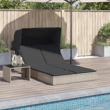 vidaXL Ligbed 2-persoons met luifel en kussens poly rattan, Verzenden, Nieuw