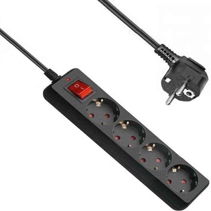 Tafelcontactdoos 4 voudig zwart + RA + schakelaar - 1.5, Doe-het-zelf en Verbouw, Elektra en Kabels, Nieuw, Ophalen of Verzenden