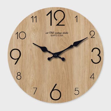 Moderne Houten Wandklok met Houtnerf Textuur - Stille Werkin, Verzenden, Nieuw