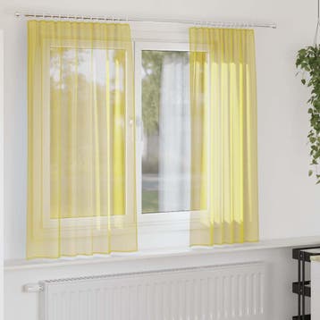 vidaXL Gordijnen voile met roedezakken 2 st geel, Verzenden, Nieuw, Geel