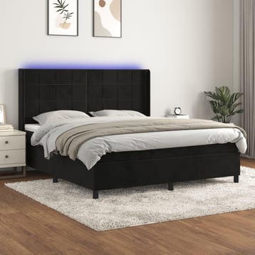 vidaXL Boxspring met matras en LED fluweel zwart 180x200 cm, Eenpersoons, Verzenden, Zwart, Nieuw