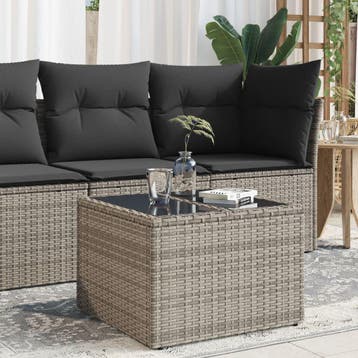 vidaXL Tuintafel met glazen blad 55x55x37 cm poly rattan, Verzenden, Nieuw