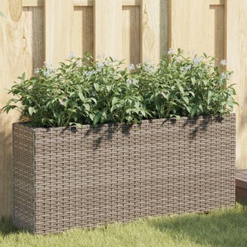 vidaXL Plantenbak met 2 potten 90x20x40 cm poly rattan grijs, Verzenden, Nieuw, Minder dan 60 cm, 30 tot 60 cm
