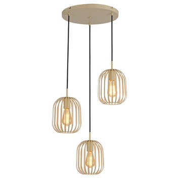 Hanglamp - Beige - 3 Lichts - Woonkamer - Eetkamer - Nova, Huis en Inrichting, Lampen | Hanglampen, Verzenden, Nieuw, Glas