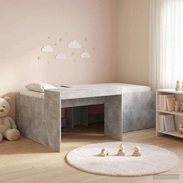 vidaXL Hoge Bed Frame met Bureau voor Kinderen Betongrijs, Huis en Inrichting, Verzenden, Nieuw, Grijs, Hout