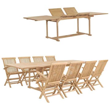 vidaXL 9-delige Tuinset 180-280x100x75 cm massief teakhout, Verzenden, Nieuw, 8 zitplaatsen, Tuinset