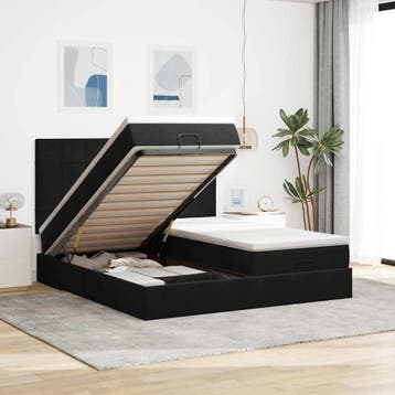 vidaXL Ottoman bed met matrassen en LEDs 160x200cm fluweel, Verzenden, Zwart, 200 cm, Stof