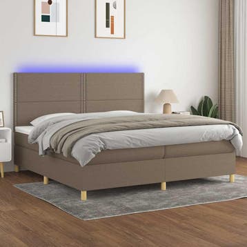 vidaXL Boxspring met matras en LED stof taupe 200x200 cm, Verzenden, Overige maten, 200 cm, Stof
