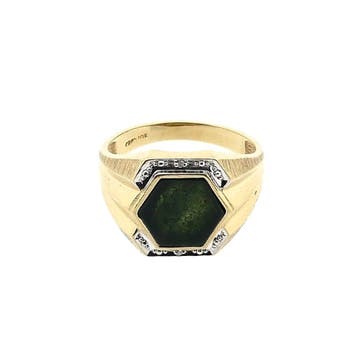 10 karaat zegelring met heliotroop, Sieraden, Tassen en Uiterlijk, Ringen, Gebruikt, Overige kleuren, 20 of groter, Heer