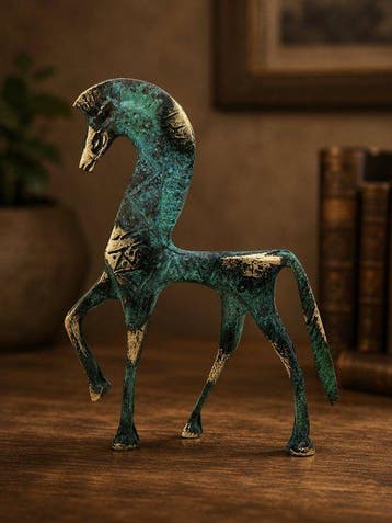 sculptuur, Ancient Greek Geometric Horse Sculpture – Bronze