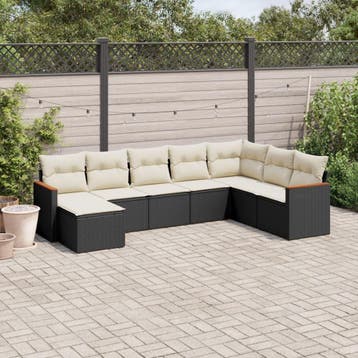 vidaXL 8-delige Loungeset met kussens poly rattan zwart, Tuin en Terras, Verzenden, Nieuw, Loungeset
