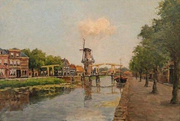 Jan van Dam (1857-1927) - Gezicht op oude Herengracht Leiden