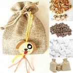 Jute zakje met houten gelukspoppetje Teckel en zalmkluifje, Dieren en Toebehoren, Verzenden, Nieuw