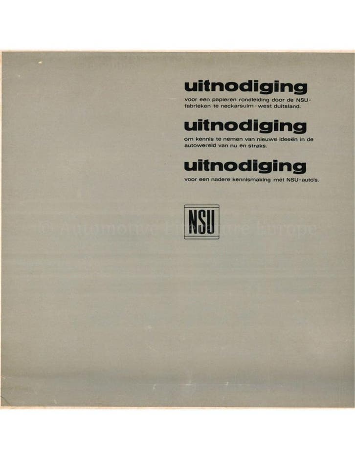 1968 NSU PROGRAMMA BROCHURE NEDERLANDS, Boeken, Auto's | Folders en Tijdschriften