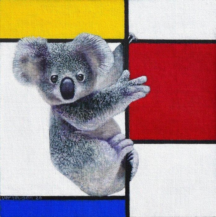 Jos Verheugen - Free after Mondrian, with Koala (M1120), Antiek en Kunst, Kunst | Schilderijen | Modern
