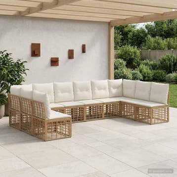 vidaXL Buiten bankenset Naturel Polyester, Verzenden, Nieuw, Rotan