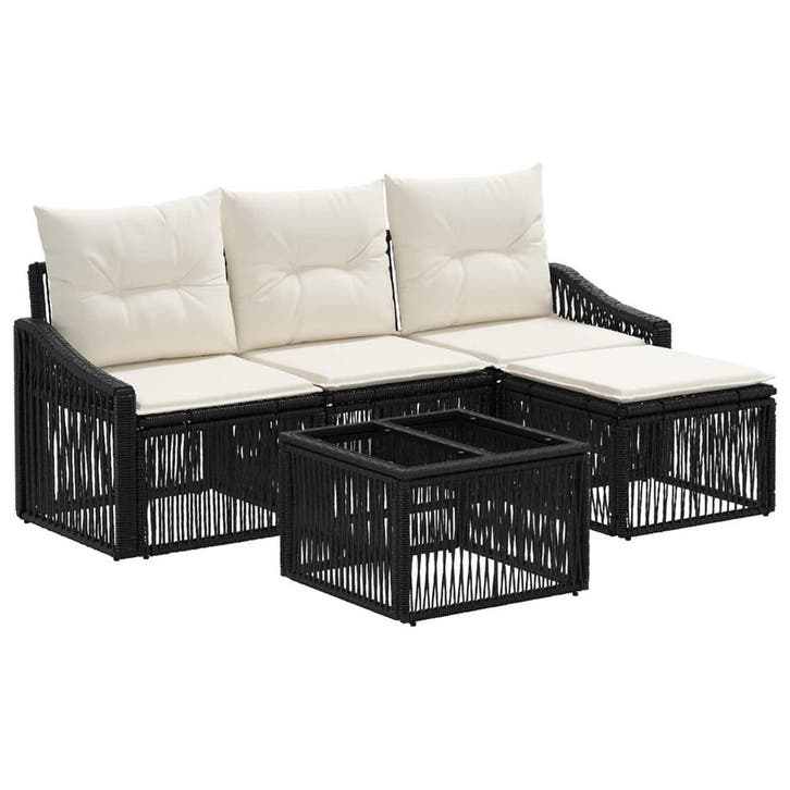 vidaXL Tuinbankenset 5 pcs Zwart poly rattan, Tuin en Terras, Tuinsets en Loungesets, Nieuw, 5 zitplaatsen, Verzenden
