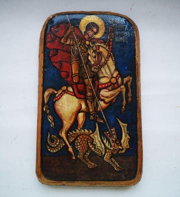 Icoon - Sint-Joris de Overwinnaar, handgeschilderd icoon -, Antiek en Kunst