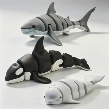 3D Geprinte Gewrichtte Dieren Beeldjes: Haai, Orka & Meer -