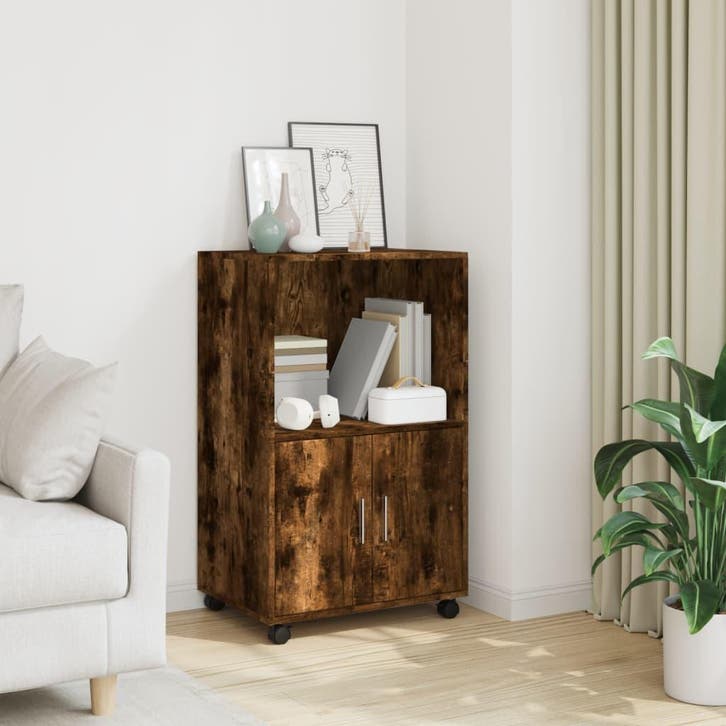 vidaXL Rolkast 55x40x91 cm bewerkt hout gerookt eikenkleurig, Huis en Inrichting, Kasten | Buffetkasten, 25 tot 50 cm, Nieuw, Overige houtsoorten