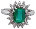 Ring - 18 karaat Witgoud Smaragd - Diamant, Nieuw