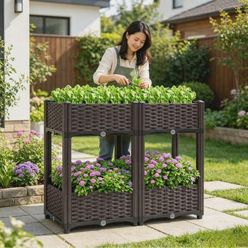 Verhoogde Plantenbak Dubbele Laag - 4 Vakken - 80x40x67cm -, Verzenden, Nieuw