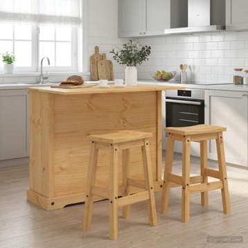 vidaXL Keuken Eiland Set 3 st Honing Wax 112 x 70 x 91,5 cm, Verzenden, Nieuw, Bruin