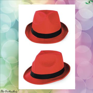 Gleufhoedje rood met zwarte band, Verzenden, Nieuw