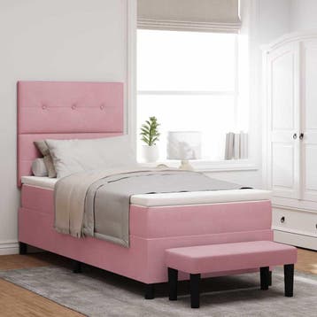 vidaXL Boxspring bed met hoofdeinde Roze 200 x 100 cm, Verzenden, Nieuw, Eenpersoons, Stof