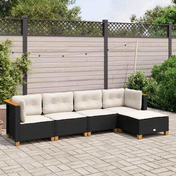 vidaXL 5-delige Loungeset met kussens poly rattan zwart, Verzenden, Nieuw, Loungeset