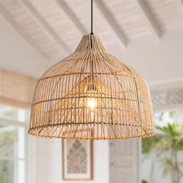 Hanglamp Rattan - 50 cm natuurlijke bamboe lampenkap, mandvo, Huis en Inrichting, Verzenden, Zo goed als nieuw