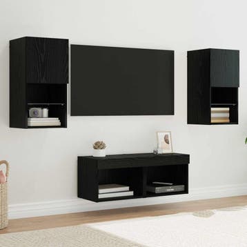 vidaXL TV Wandkasten 4 st Zwart Eiken Bewerkt hout, Minder dan 50 cm, Verzenden, Nieuw, Minder dan 100 cm