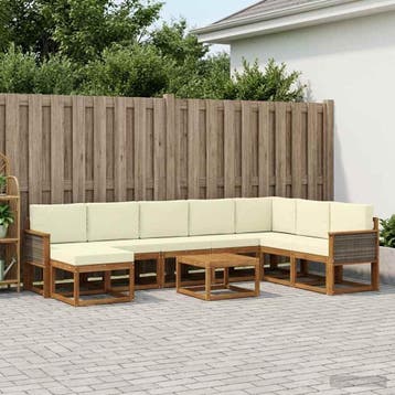 vidaXL Buiten bankenset 9 st Natuurlijk en Crème Massief, Huis en Inrichting, Verzenden, Nieuw