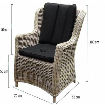 Darwin dining tuinstoel naturel rotan - olefin black, Tuin en Terras, Ophalen of Verzenden, Nieuw