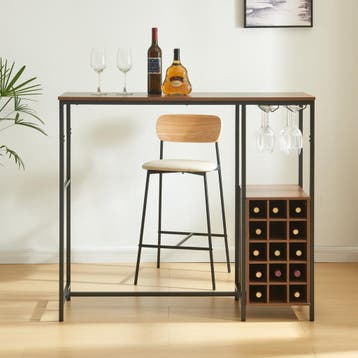 Bartafel Trøndelag met wijnrek 120x40x105 cm zwart en walnoo, Huis en Inrichting, Verzenden, Nieuw