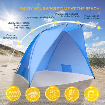 TRESKO® strandscherm incl. draagtas | strandtent met uv-besc, Tuin en Terras, Partytenten, Verzenden, Zo goed als nieuw